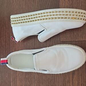Gucci style White Slip-On Sneakers with Studded Soles size 8
